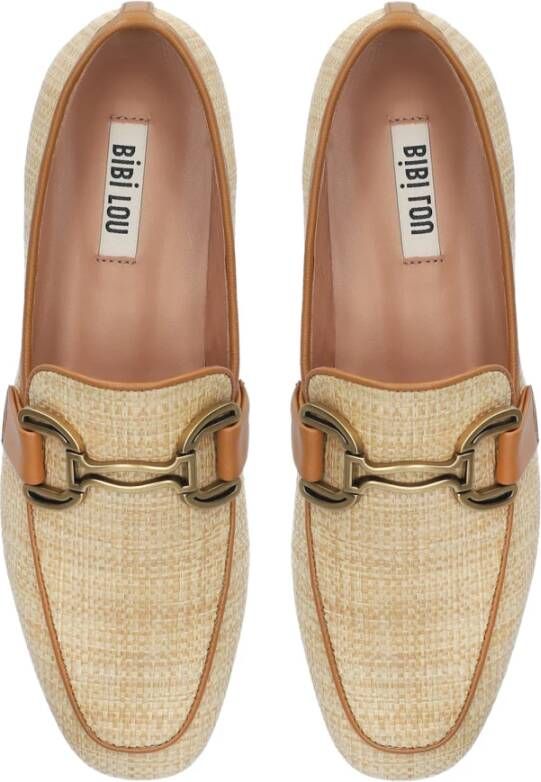 Bibi Lou Raffia Mocassins Ronde Neus Metalen Detail Beige Dames