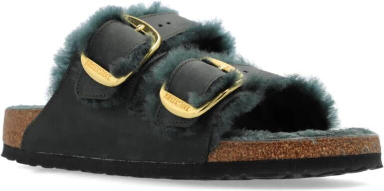 Birkenstock Arizona Big Buckle Shearling Slides Green Dames