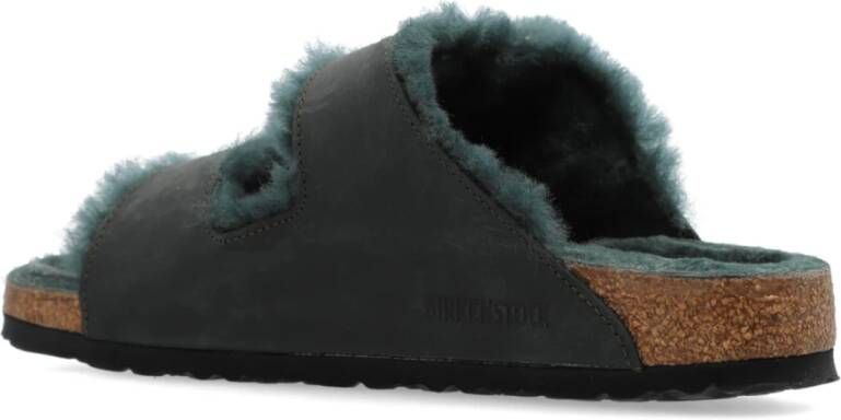 Birkenstock Arizona Big Buckle Shearling Slides Green Dames