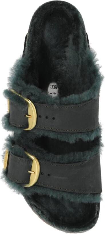 Birkenstock Arizona Big Buckle Shearling Slides Green Dames