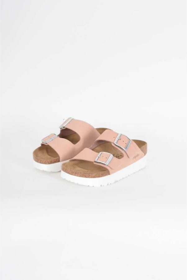 Birkenstock Arizona Platform Leren Sandalen Pink Dames