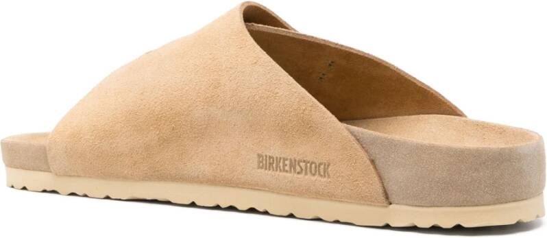 Birkenstock Beige Leren Sandalen Brede Band Beige Dames