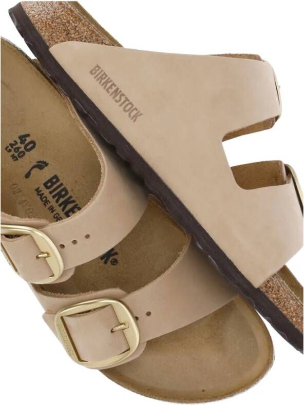 Birkenstock Beige Leren Sandalen Ronde Neus Beige Dames