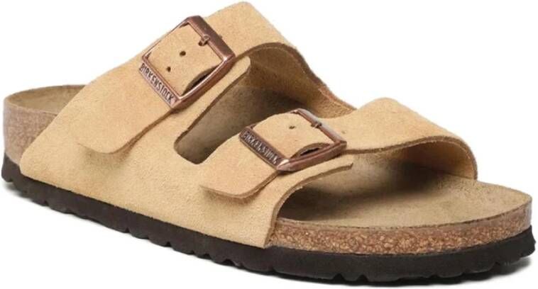 Birkenstock Beige Suède Sandalen met Kurken Voetbed Beige Dames