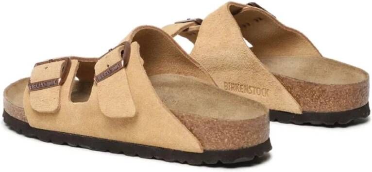 Birkenstock Beige Suède Sandalen met Kurken Voetbed Beige Dames