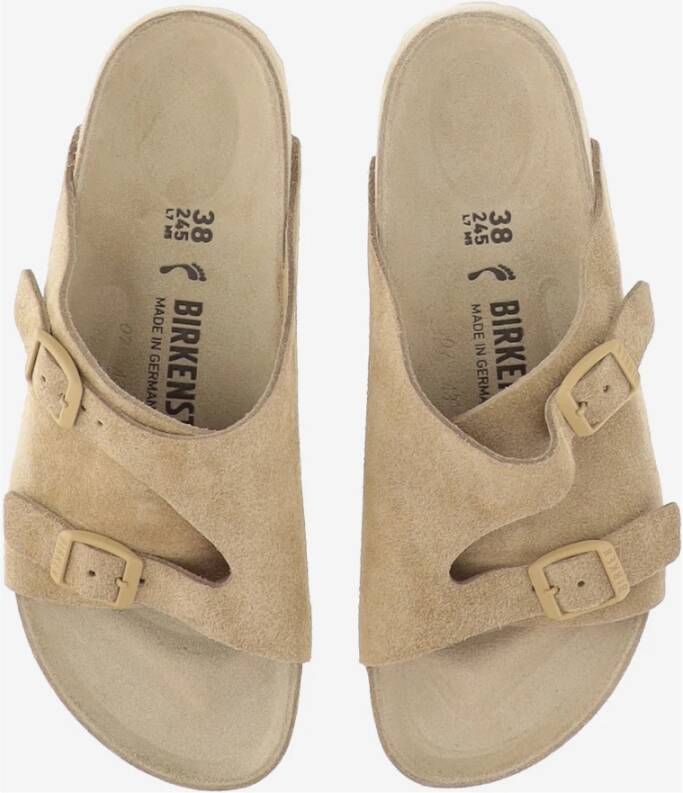 Birkenstock Beige Suède Sandalen met Kurkzool Beige Dames