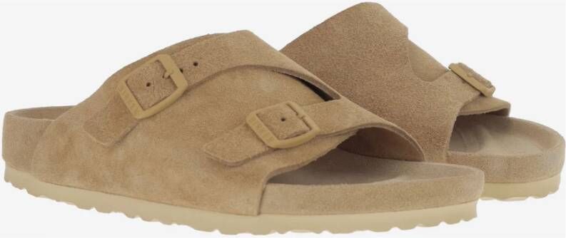 Birkenstock Beige Suède Sandalen met Kurkzool Beige Dames