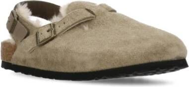 Birkenstock Beige Suède Sandalen met Shearling Voering Beige Dames