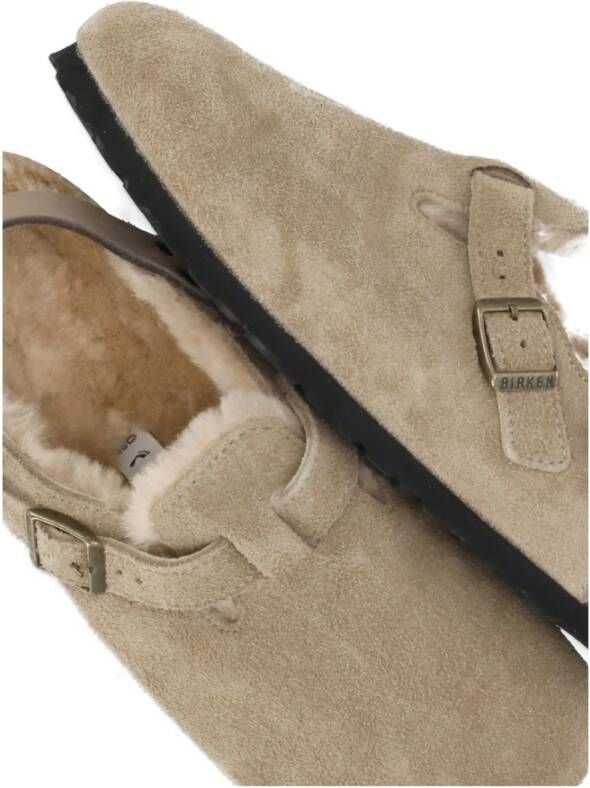 Birkenstock Beige Suède Sandalen met Shearling Voering Beige Dames