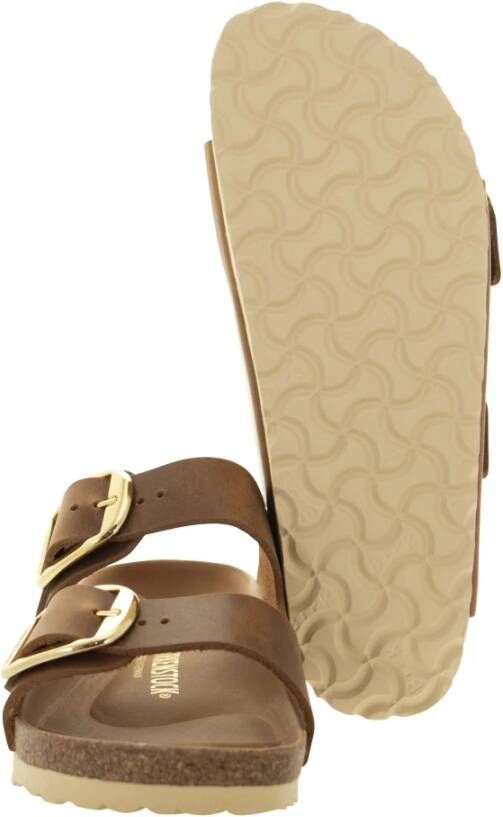 Birkenstock Big Buckle Geolied Leren Sandaal Brown Dames