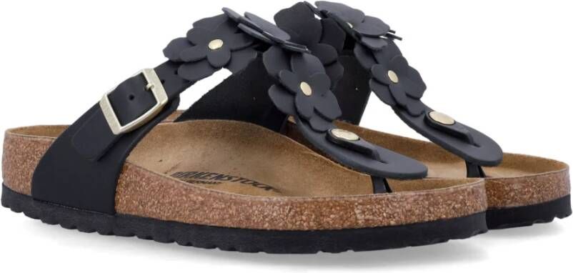 Birkenstock Bloemversierde teenslippers Black Dames