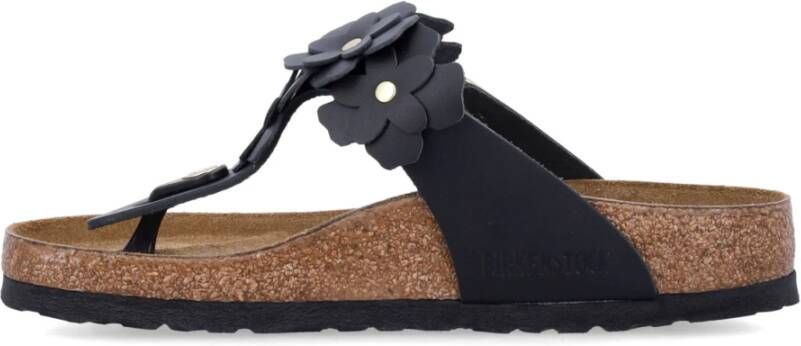 Birkenstock Bloemversierde teenslippers Black Dames