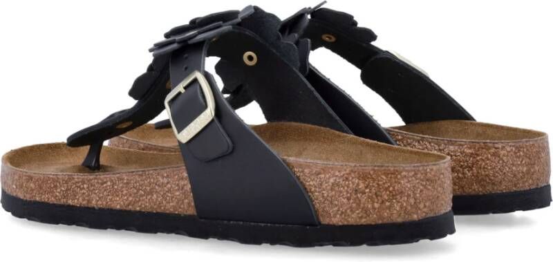 Birkenstock Bloemversierde teenslippers Black Dames