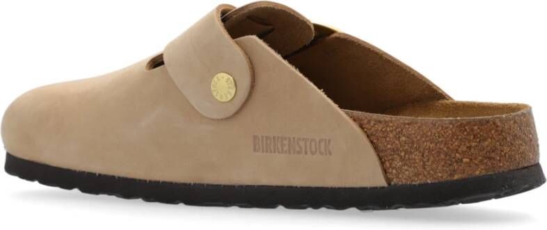 Birkenstock Boston Big Buckle Slides Beige Dames