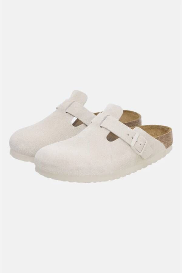 Birkenstock Boston suède klomp met kurken voetbed White Dames