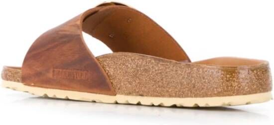 Birkenstock Bruine Geoliede Lederen Slides Brown Dames