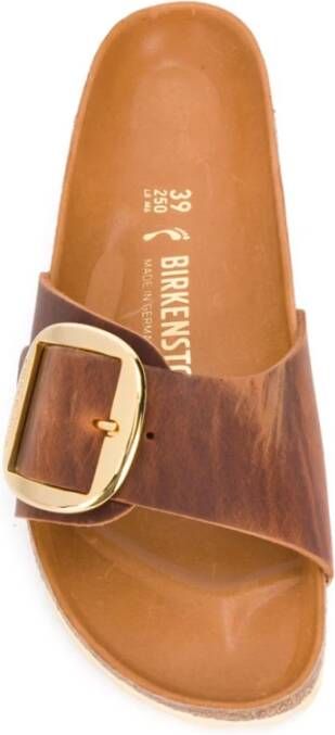 Birkenstock Bruine Geoliede Lederen Slides Brown Dames