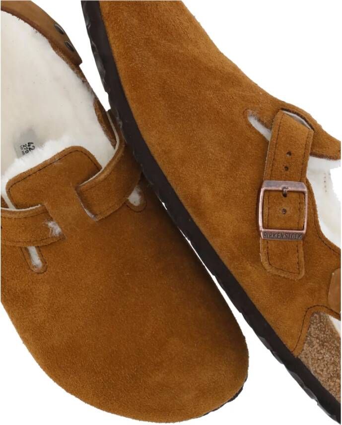 Birkenstock Bruine Suède Sandalen met Shearling Voering Brown Unisex