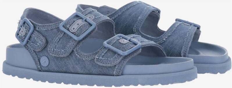 Birkenstock Denim Leren Band Sandalen Blue Dames