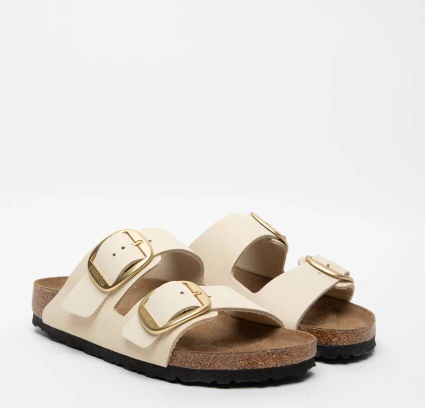 Birkenstock Sandalen met dubbele band en gouden gesp Beige Dames