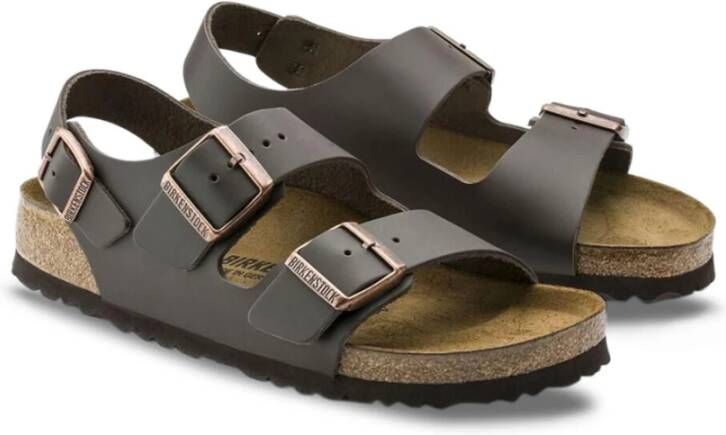 Birkenstock Donkerbruine Leren Platte Sandalen Bruin Heren