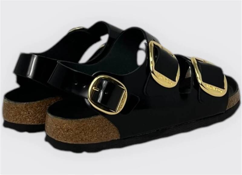 Birkenstock Glanzende Milano Big Buckle Sandalen Black Dames