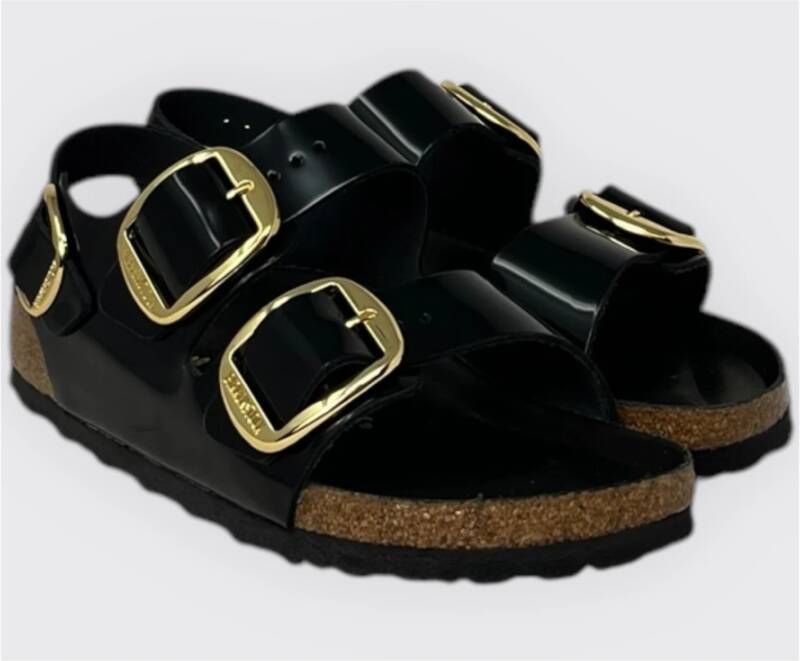 Birkenstock Glanzende Milano Big Buckle Sandalen Black Dames