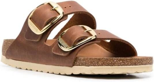 Birkenstock Gouden Gesp Leren Sandalen Brown Dames