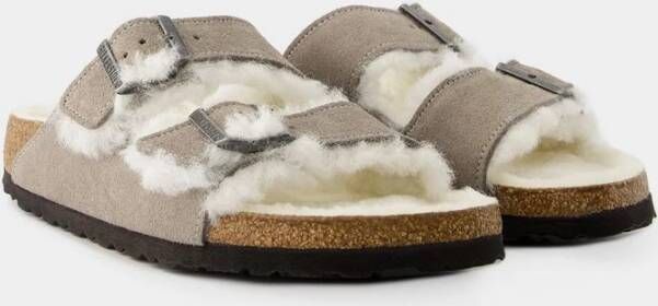 Birkenstock Grijze Shearling Sandalen Leer Slip-on Grijs Dames