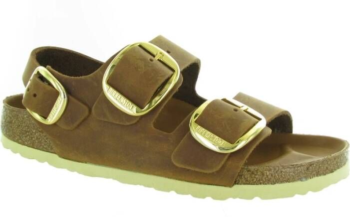 Birkenstock Grote Gesp Leren Sandalen Brown Dames