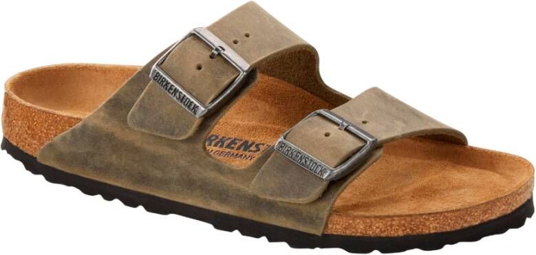 Birkenstock Klassieke tweebandsandaal in geolied khaki nubuck Green Dames