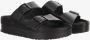 Birkenstock Zwarte Leren Sliders Ronde Neus Sandalen Black - Thumbnail 3