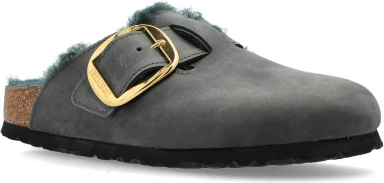 Birkenstock Klompen Boston Big Buckle Shearling Green Dames