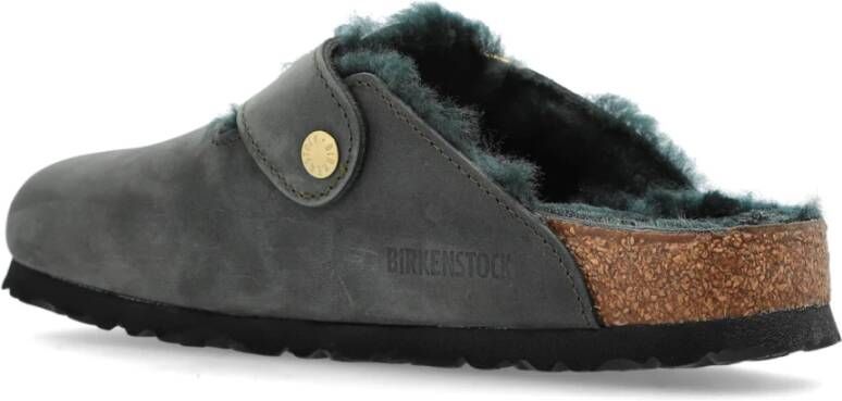 Birkenstock Klompen Boston Big Buckle Shearling Green Dames