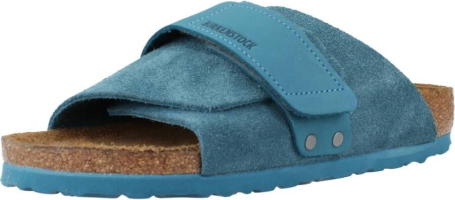 Birkenstock Kyoto Nubuck Suede Leather Sliders Blue Dames