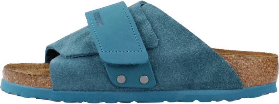 Birkenstock Kyoto Nubuck Suede Leather Sliders Blue Dames