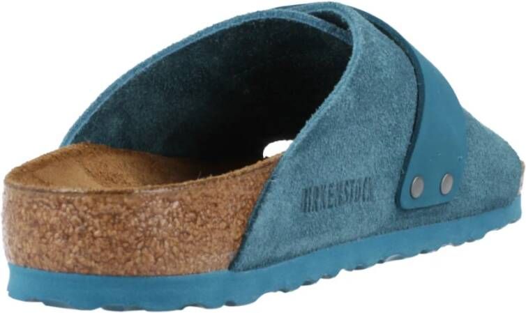 Birkenstock Kyoto Nubuck Suede Leather Sliders Blue Dames