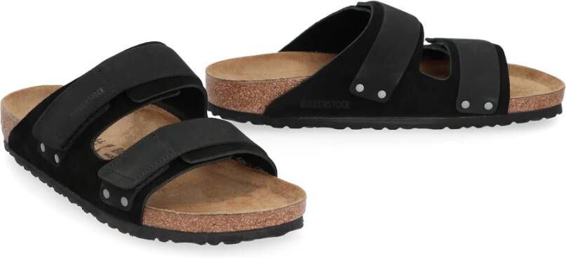 Birkenstock Leren slides met Velcro-sluiting Black Dames