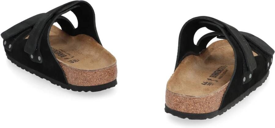 Birkenstock Leren slides met Velcro-sluiting Black Dames