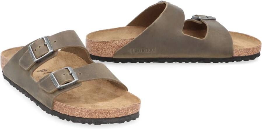 Birkenstock Leren slippers met gesp Green Heren