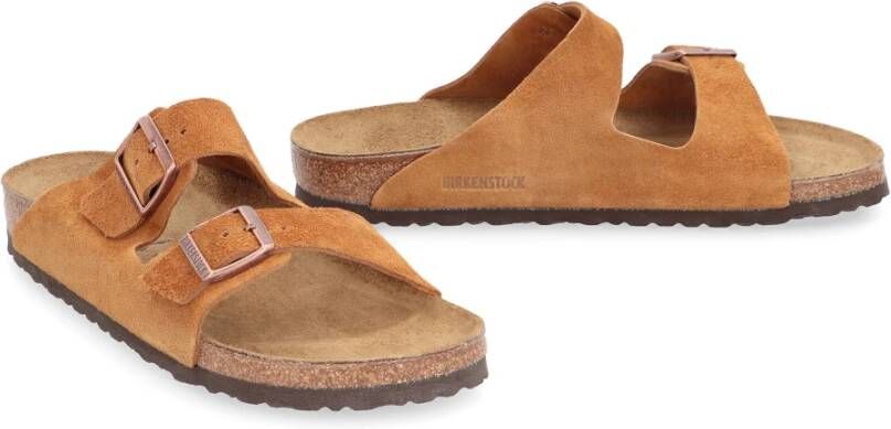 Birkenstock Leren Buckle Slides Brown Heren