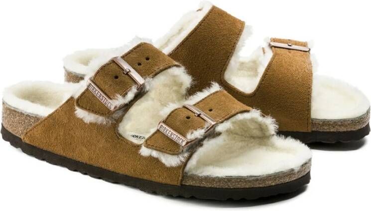 Birkenstock Shearling Sandalen met Kurk Voetbed Brown Dames