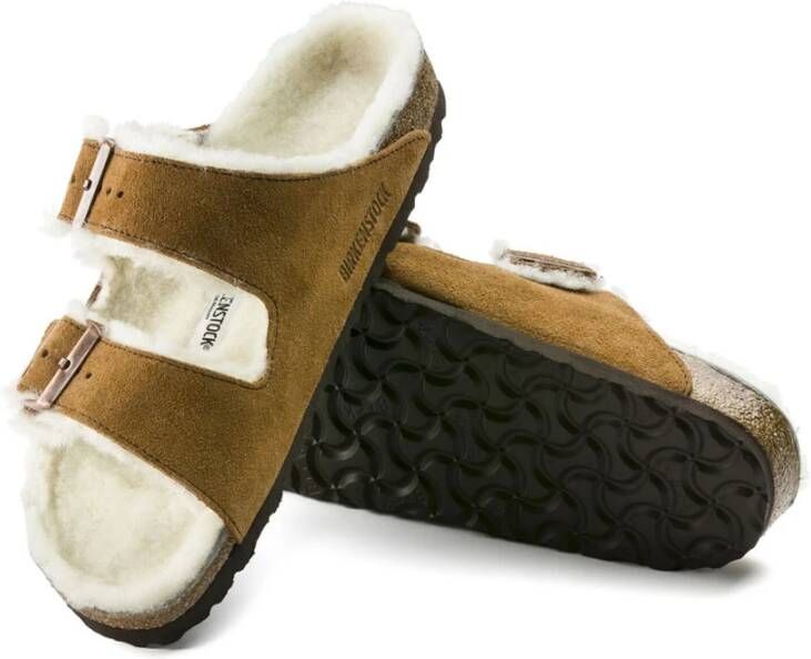 Birkenstock Shearling Sandalen met Kurk Voetbed Brown Dames