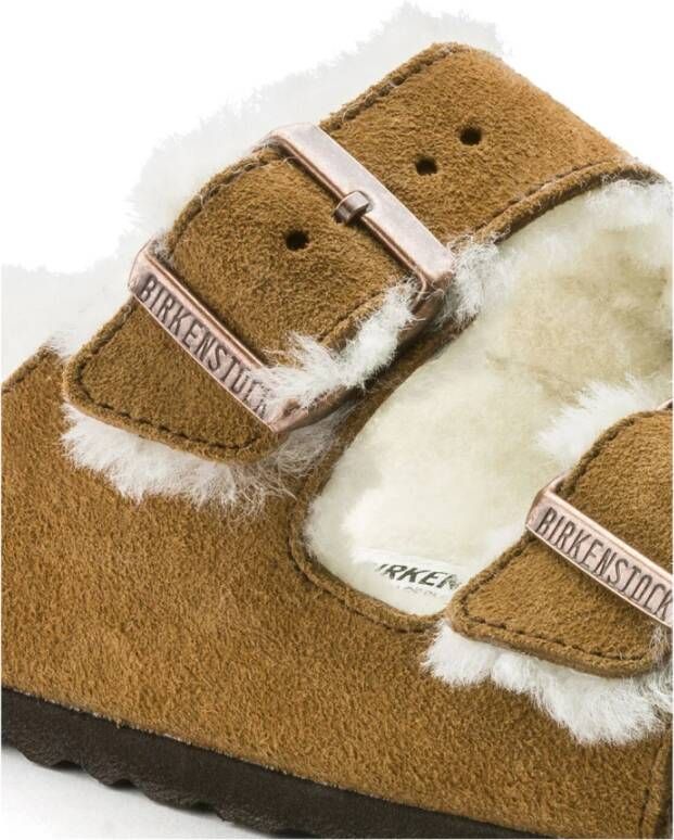 Birkenstock Shearling Sandalen met Kurk Voetbed Brown Dames