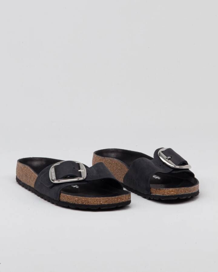 Birkenstock Zwarte Madrid Platte Sandalen Vrouwen Black Dames