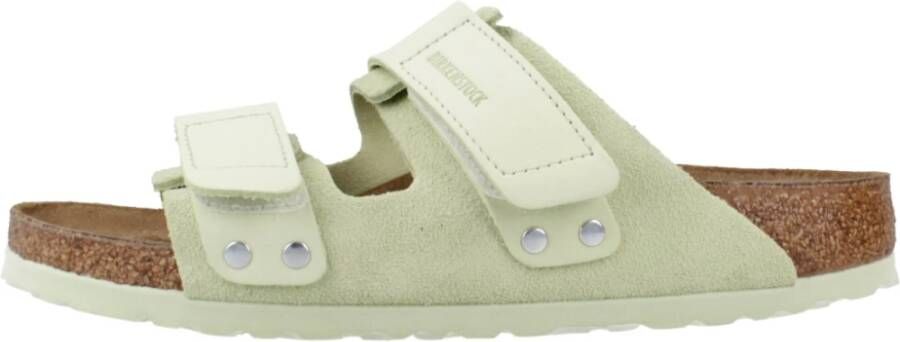 Birkenstock Nubuck Suede Leren Sliders Green Dames