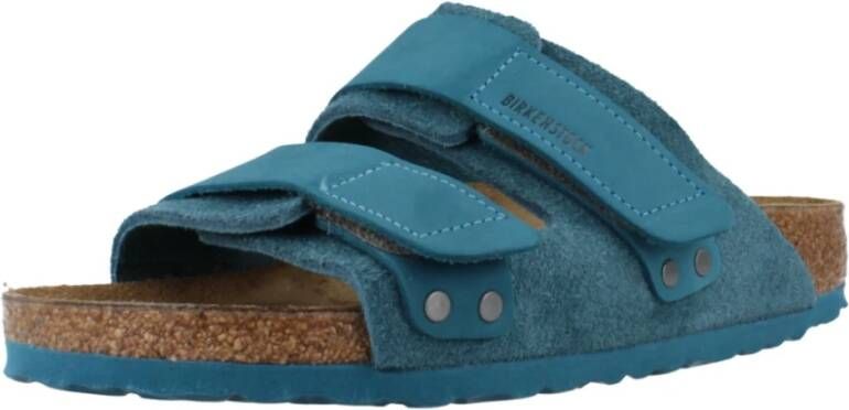 Birkenstock Nubuck Suede Leren Slippers Blue Heren