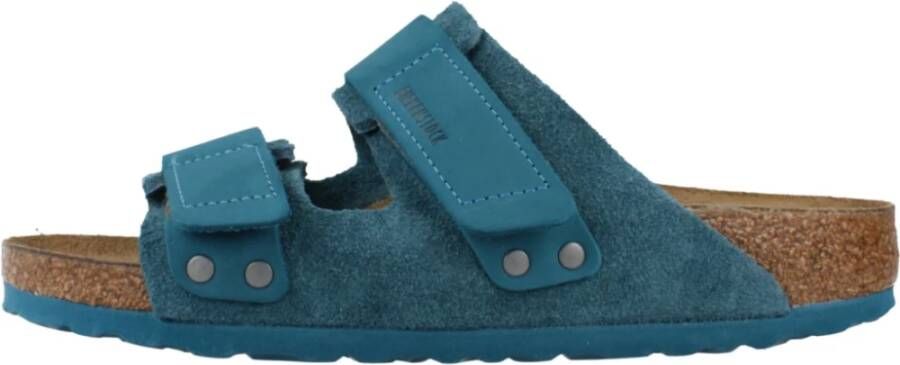 Birkenstock Nubuck Suede Leren Slippers Blue Heren