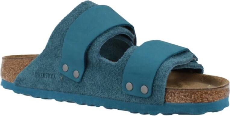 Birkenstock Nubuck Suede Leren Slippers Blue Heren