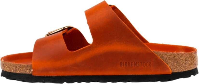 Birkenstock Oranje Leren Big Buckle Sandaal Orange Dames